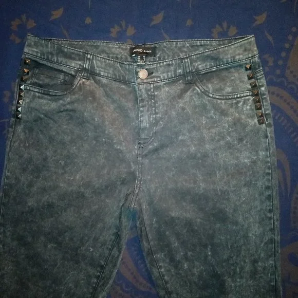 Mango Acid Wash Y2K Studded Jeans in Black, Sz 10 NWOT - Picture 1 of 7